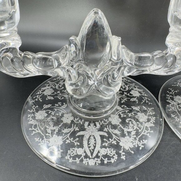 New Martinsville Prelude Double Candle Holder Clear Fostoria Manganese 365nm UV - Picture 7 of 15